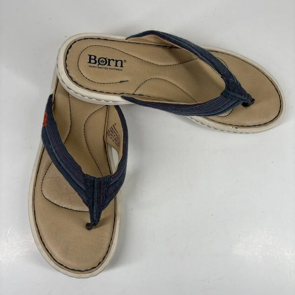 Born‎ Liselotte Women's US 7M Navy Fabric Leather Comfort Slip-On Thong Sandals